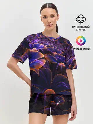 Женская пижама с шортами / Цветки во тьме