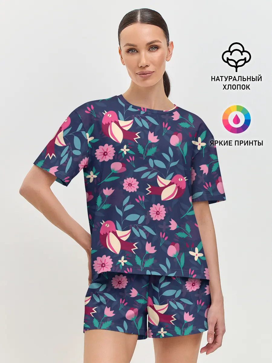Женская пижама с шортами / Арт джунгли