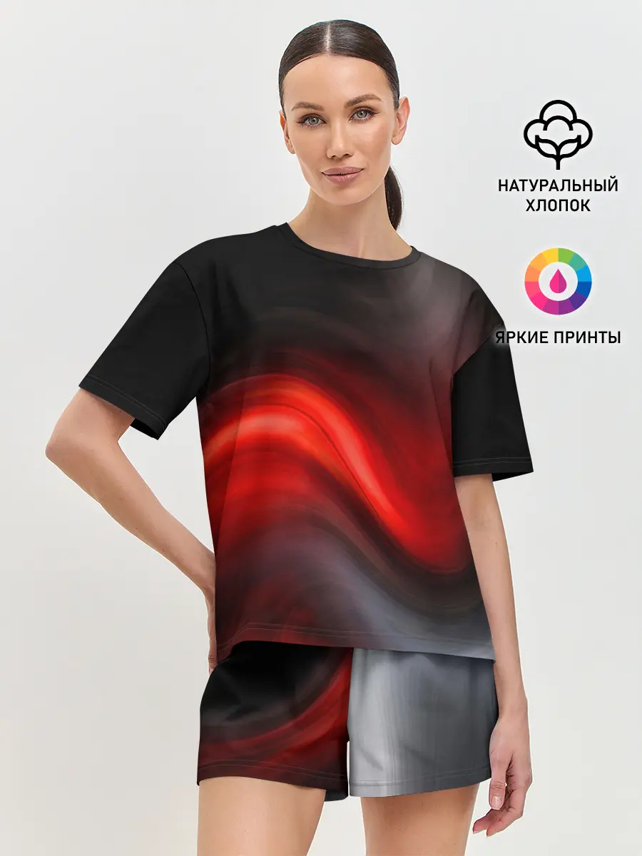 Женская пижама с шортами / BLACK RED WAVES | АБСТРАКЦИЯ