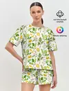 Женская пижама с шортами / Летний узор лимон ветки листья