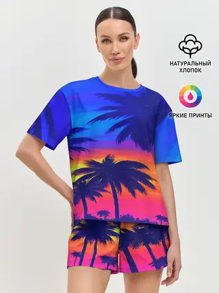 Женская пижама с шортами / ТРОПИКИ НЕОН