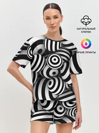 Женская пижама с шортами / Полосатые 3D круги