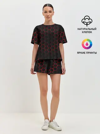 Женская пижама с шортами / 3D black & red