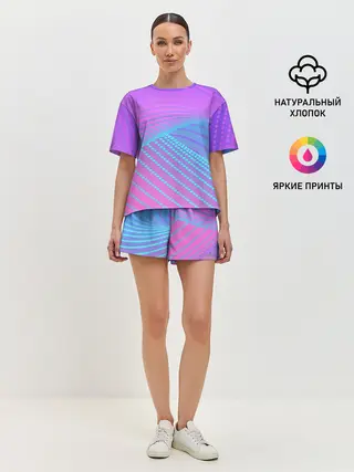 Женская пижама с шортами / Линии точки полосы неон яркий