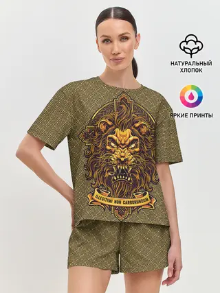 Женская пижама с шортами / Золотой лев на кресте