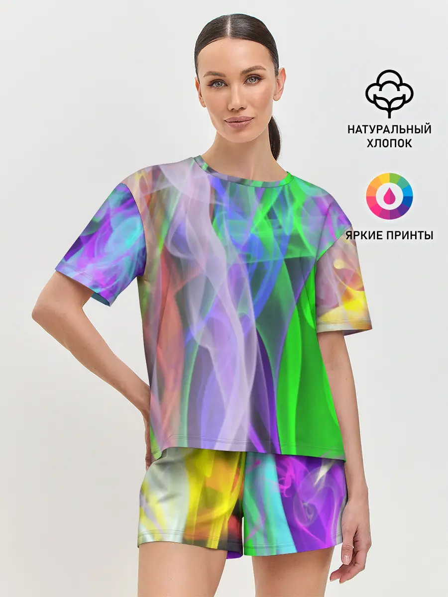 Женская пижама с шортами / ДЫМ ЦВЕТНОЙ / ОГОНЬ