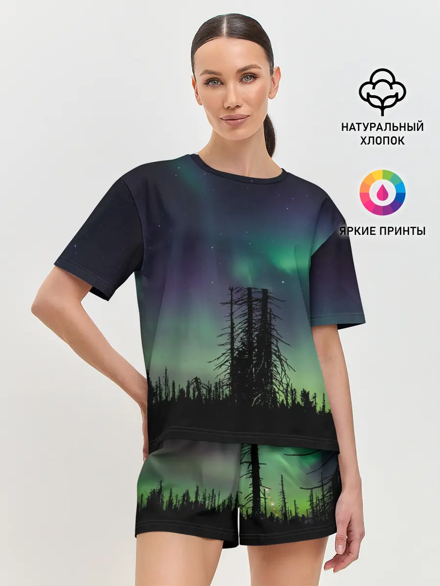 Женская пижама с шортами / Северное сияние