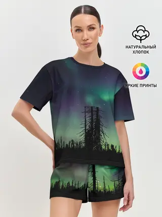 Женская пижама с шортами / Северное сияние