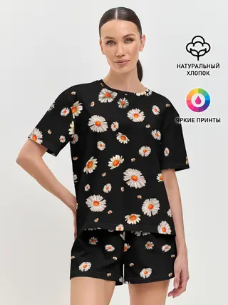 Женская пижама с шортами / Ромашки в ночи