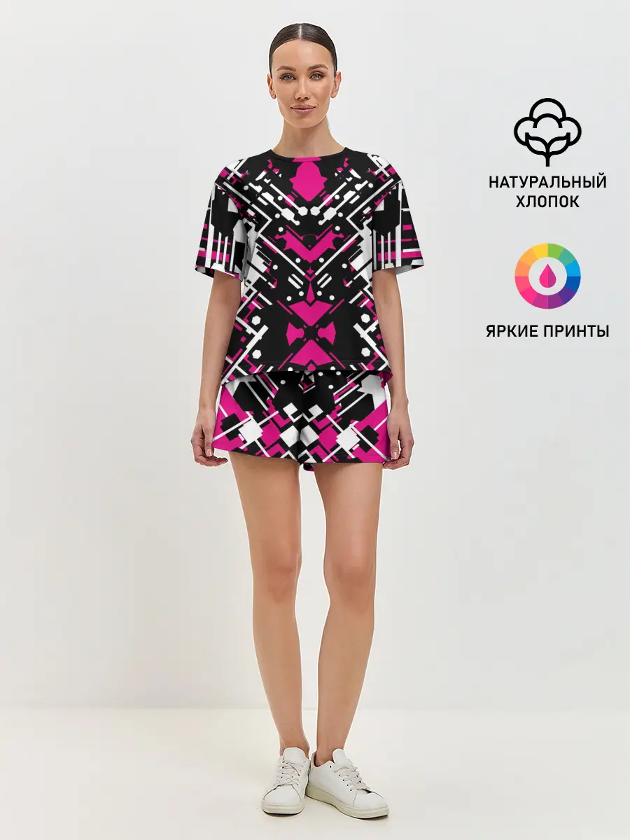 Женская пижама с шортами / КИБЕРПАНК,ФАНТАСТИКА,КРАСНЫЙ