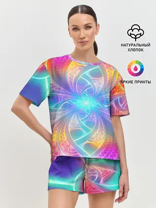 Женская пижама с шортами / Узоры / Абстракция /Неон