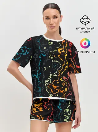 Женская пижама с шортами / линий,цветной,черный
