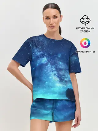 Женская пижама с шортами / Синяя Небо