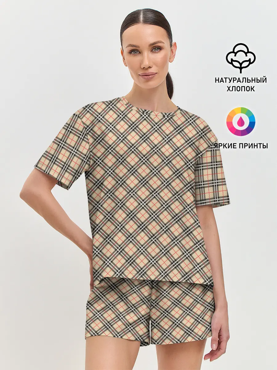 Женская пижама с шортами / Костюм в клетку