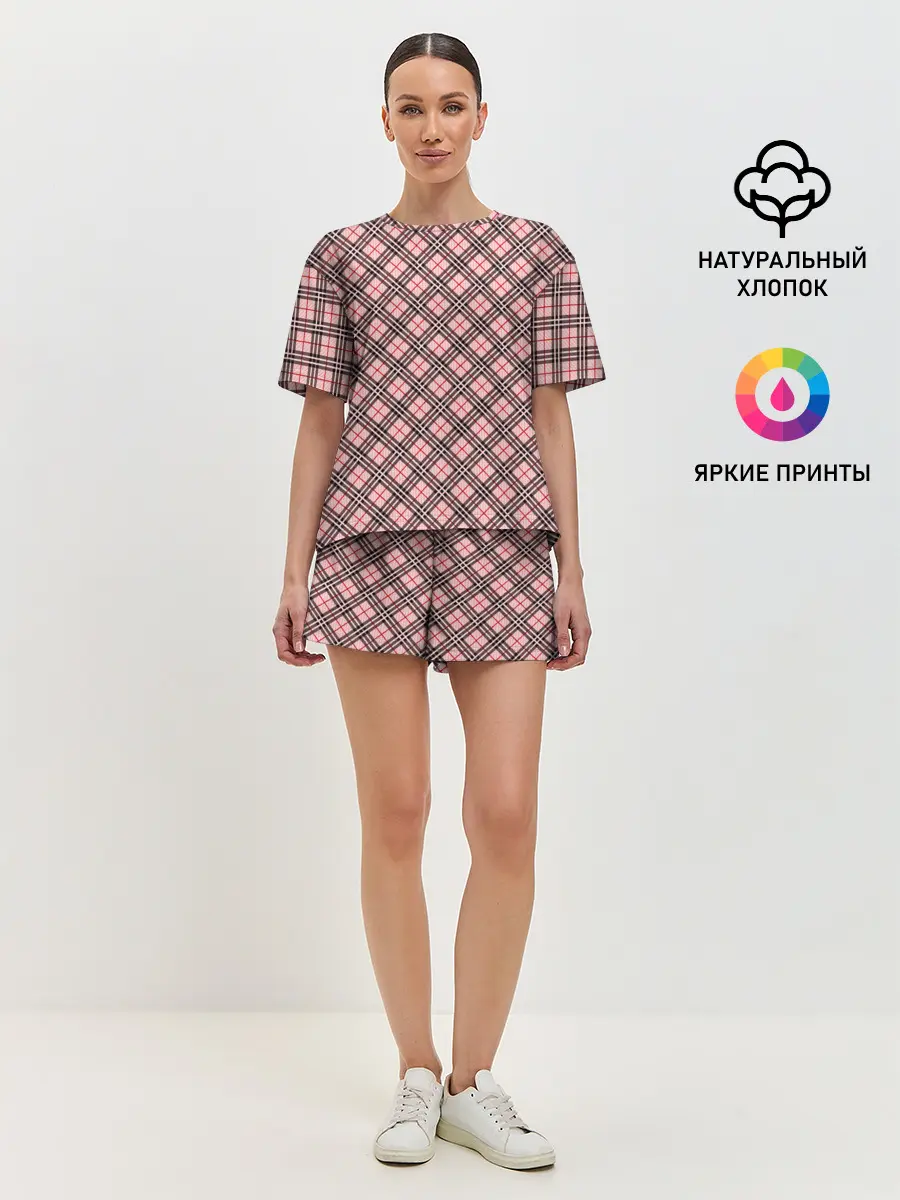 Женская пижама с шортами / Костюм в клетку