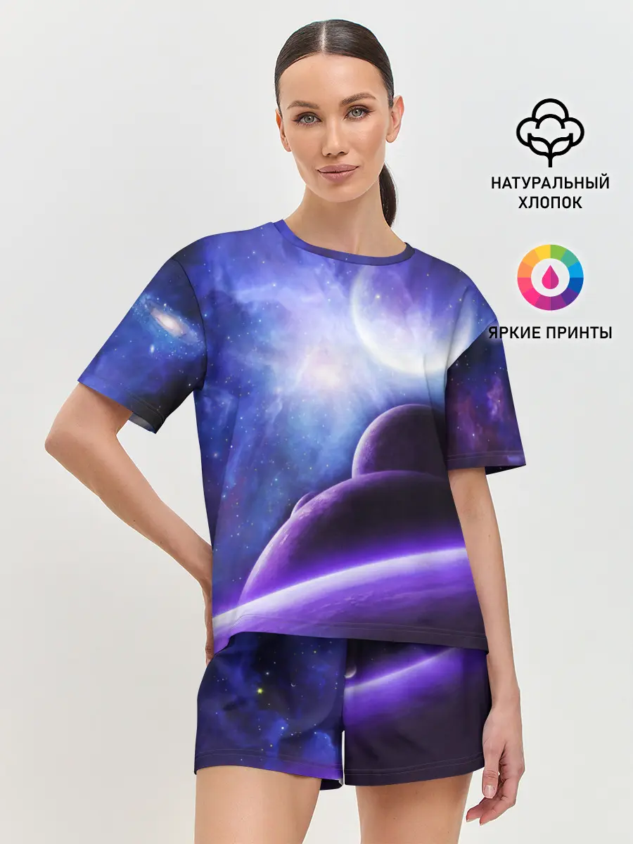 Женская пижама с шортами / Неоновый Космос