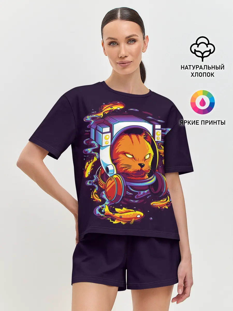 Женская пижама с шортами / Техно Кот