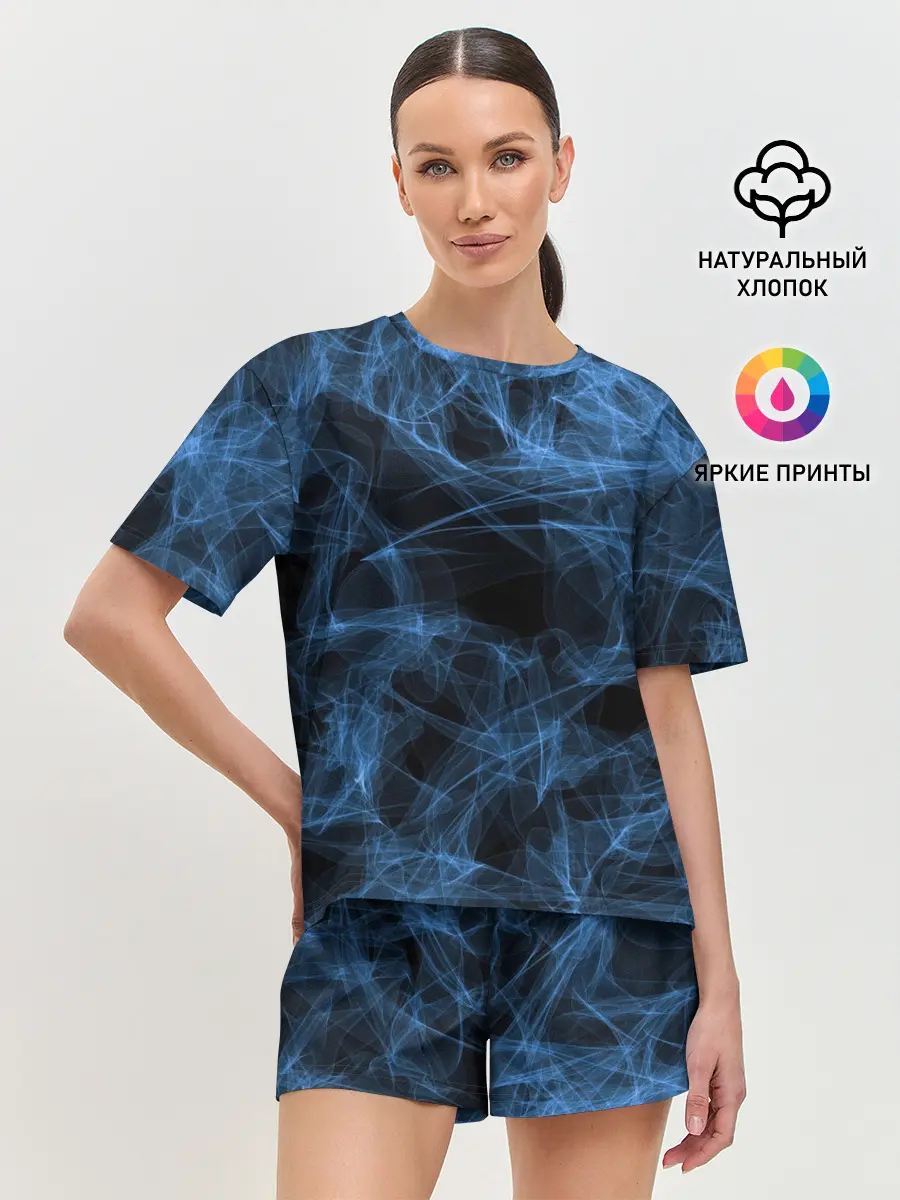Женская пижама с шортами / Синяя паутина