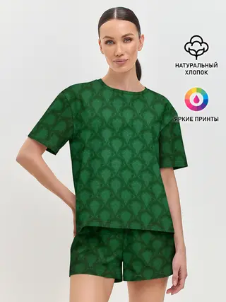 Женская пижама с шортами / Готические зелёные цветы