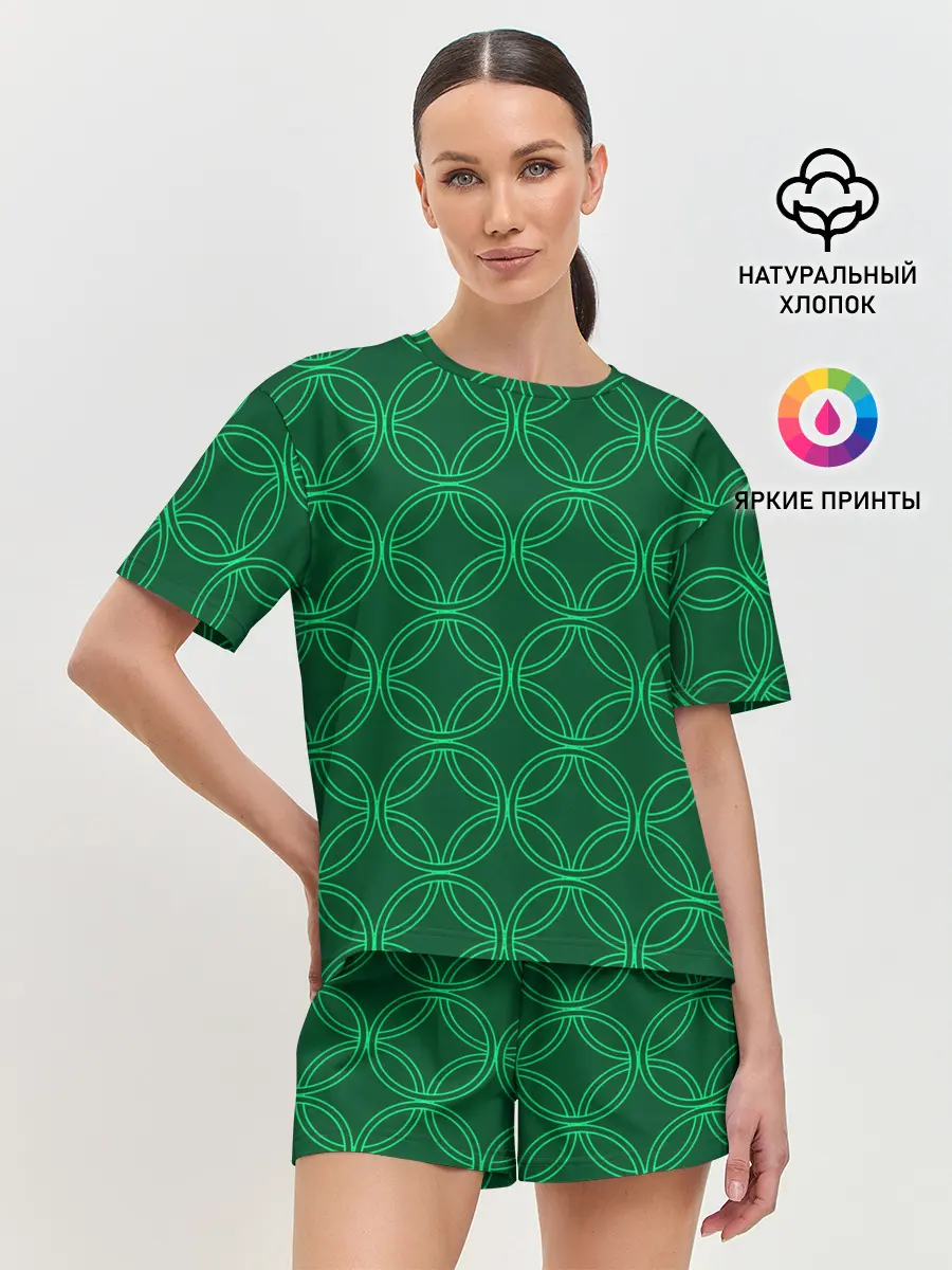Женская пижама с шортами / Зелёный узор