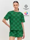 Женская пижама с шортами / Зелёный узор