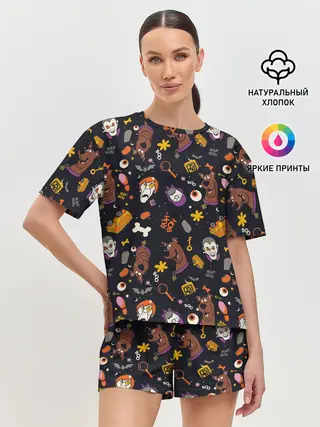 Женская пижама с шортами / Скуби-Ду Хэллоуин паттерн