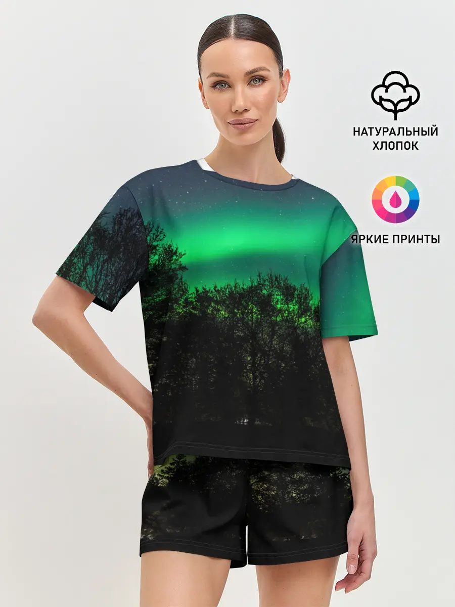 Женская пижама с шортами / Северное сияние