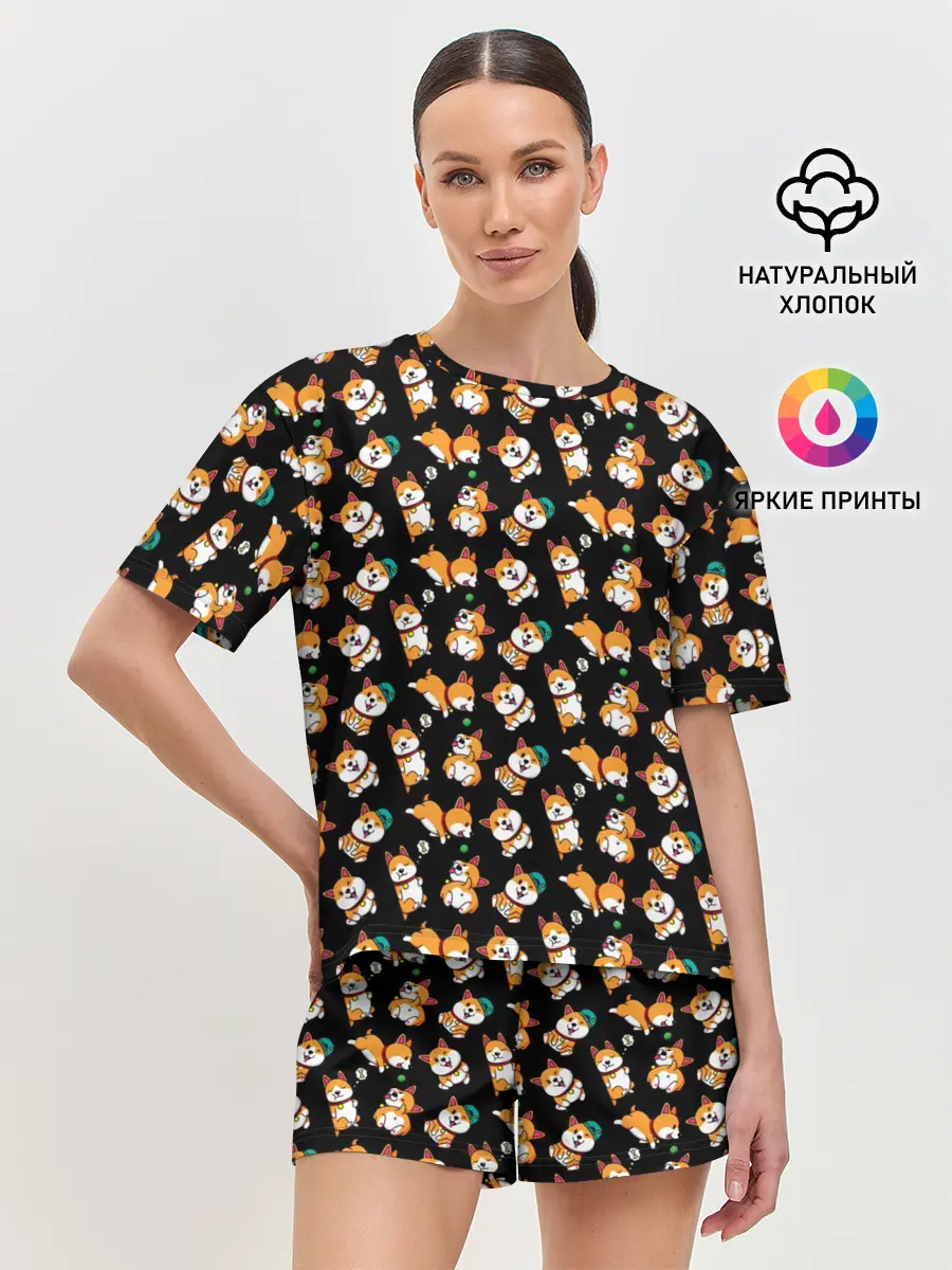 Женская пижама с шортами / Корги