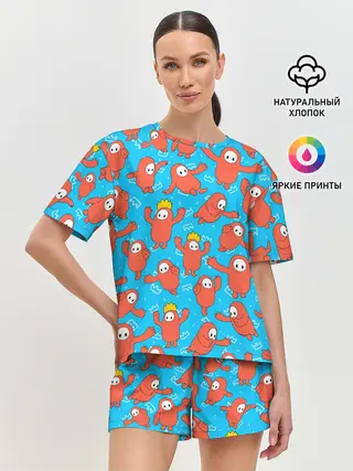 Женская пижама с шортами / Fall guys red