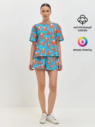 Женская пижама с шортами / Fall guys red