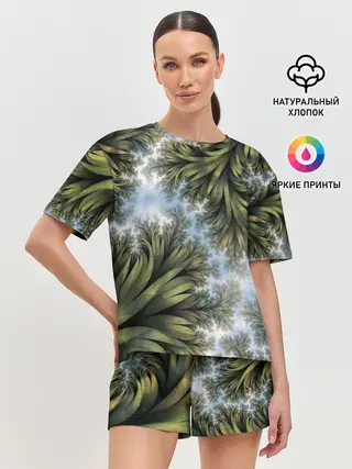 Женская пижама с шортами / Зеленые листья