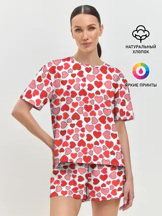 Женская пижама с шортами / Сердечки паттерн