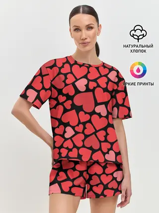 Женская пижама с шортами / Сердца