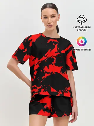 Женская пижама с шортами / Красный на черном