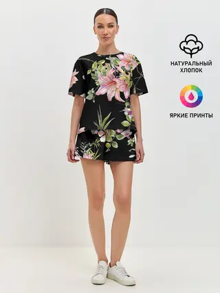 Женская пижама с шортами / Букет лилий