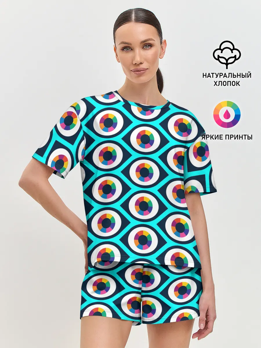 Женская пижама с шортами / Глаза паттерн