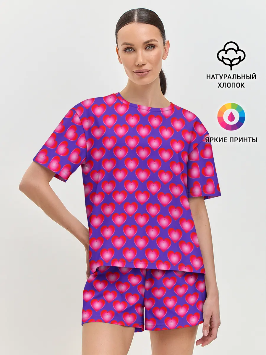 Женская пижама с шортами / Неоновые сердца