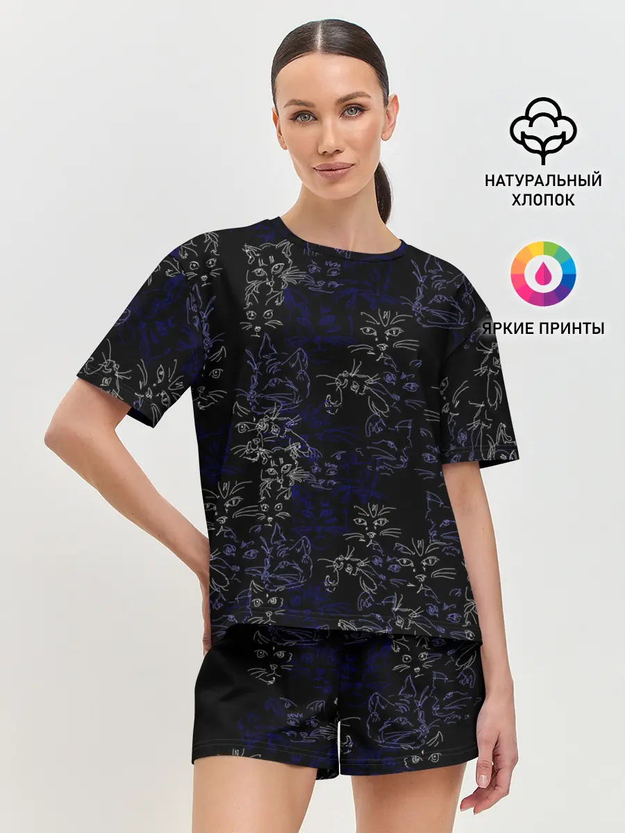 Женская пижама с шортами / Ночные кошечки