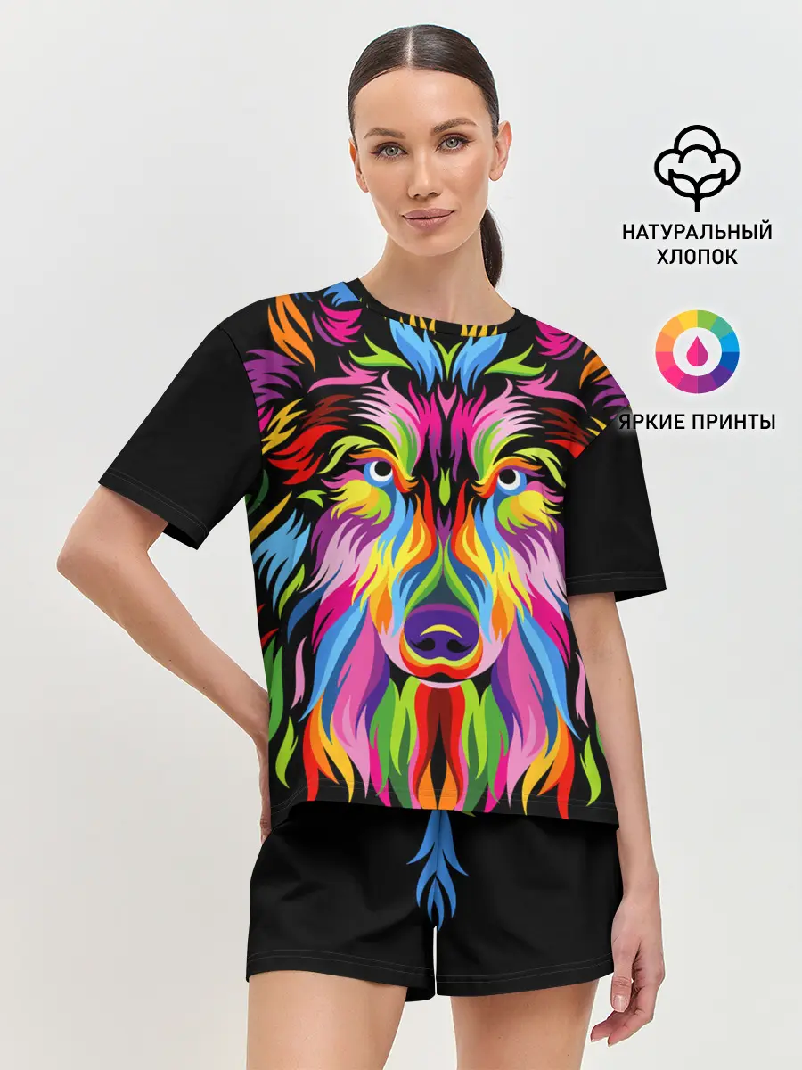 Женская пижама с шортами / Neon wolf