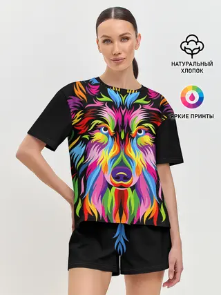 Женская пижама с шортами / Neon wolf