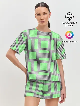 Женская пижама с шортами / Пиксели зеленые