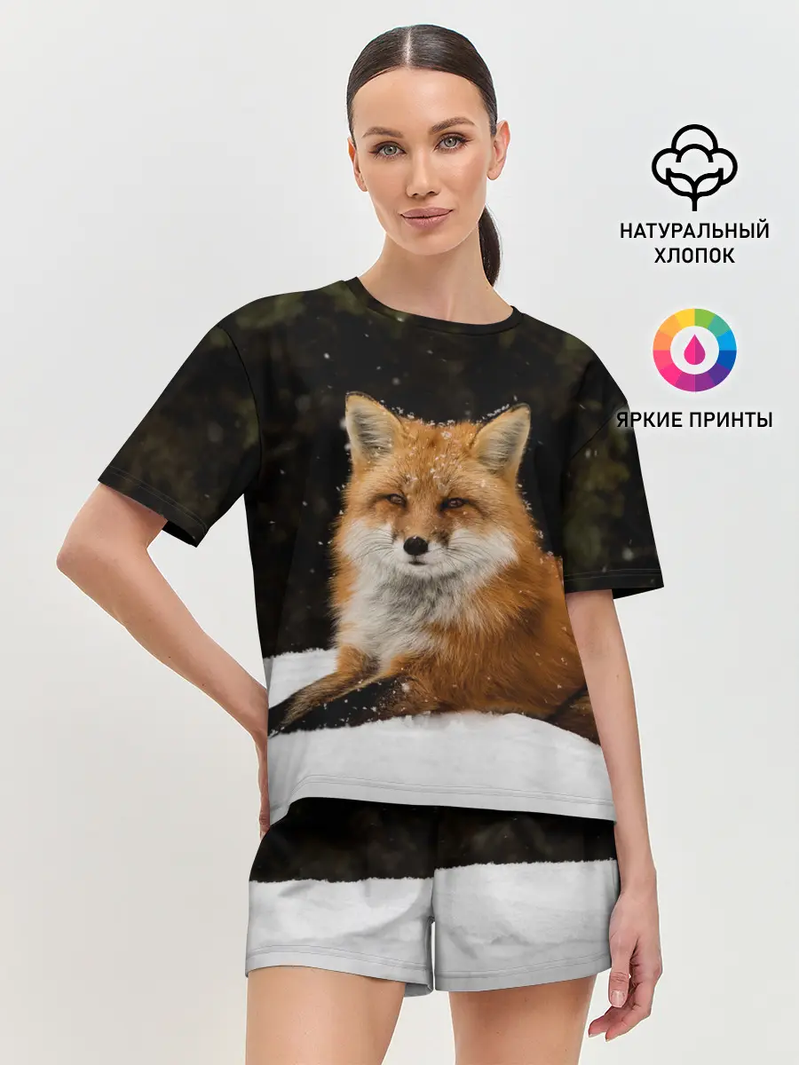 Женская пижама с шортами / Лиса и снег