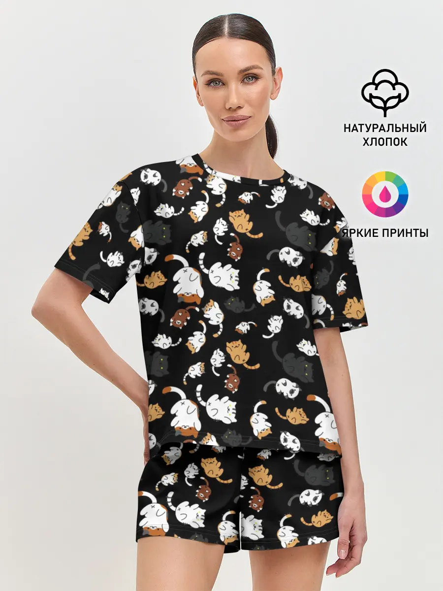 Женская пижама с шортами / Котята паттерн