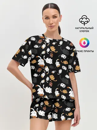 Женская пижама с шортами / Котята паттерн