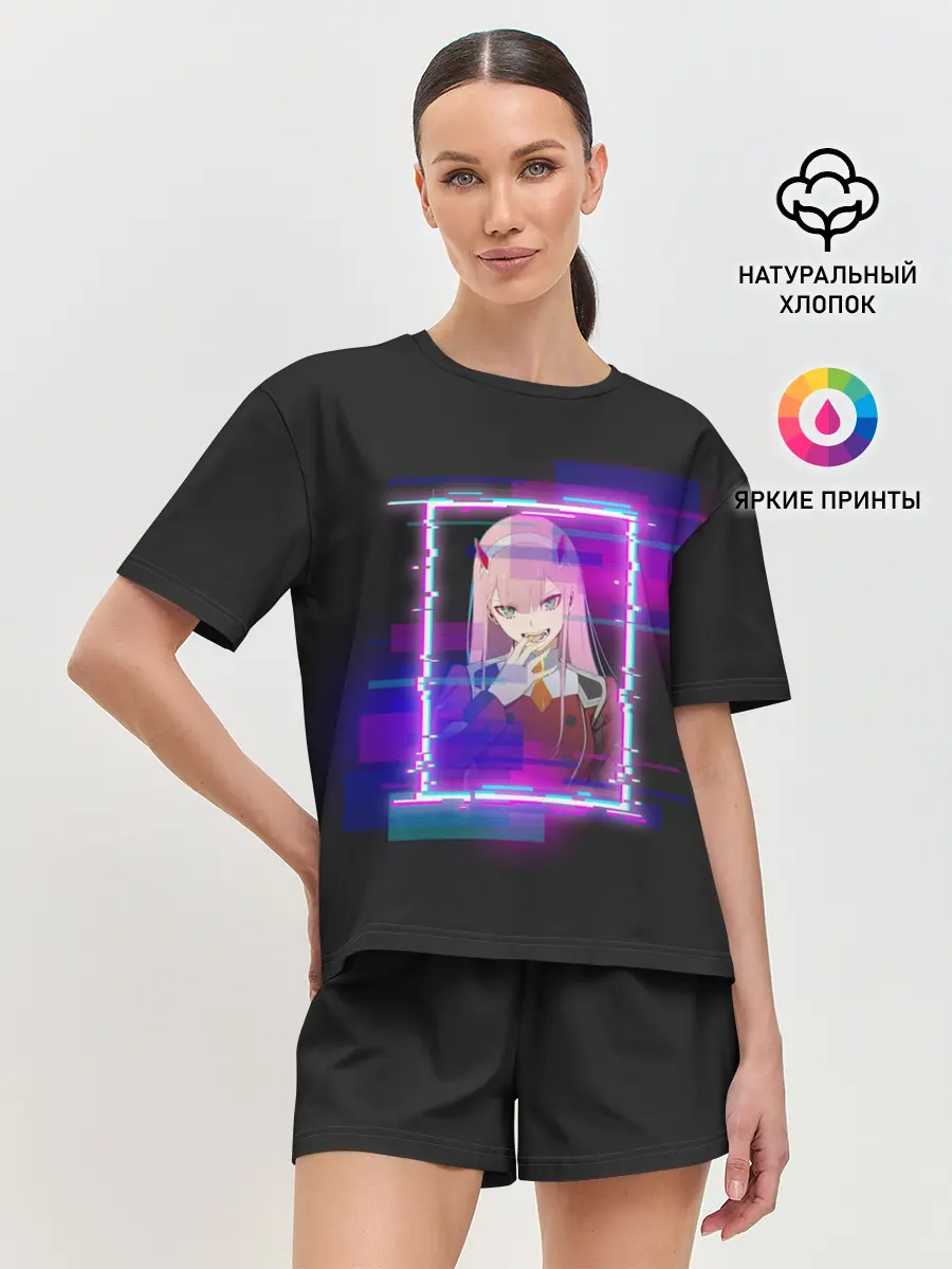 Женская пижама с шортами / Ноль Два. Неоновая Рамка