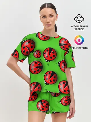 Женская пижама с шортами / Божьи коровки