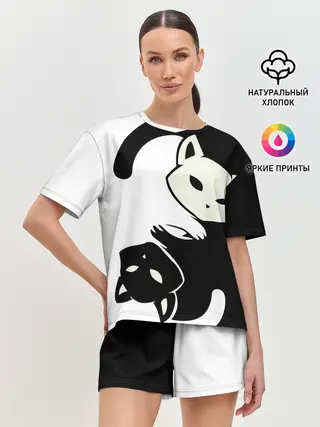 Женская пижама с шортами / Инь и Янь котики