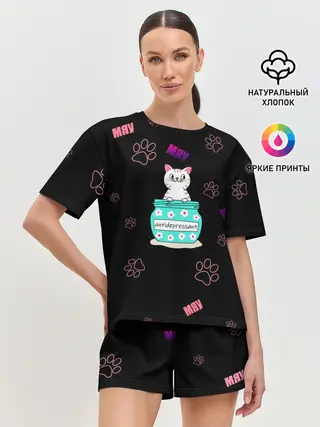 Женская пижама с шортами / Котик-антидепрессант