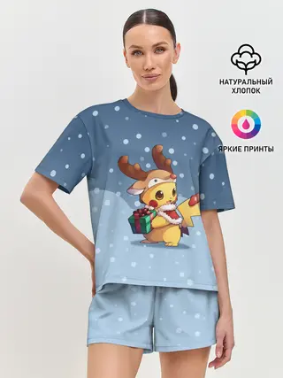 Женская пижама с шортами / Новогодний Пикачу