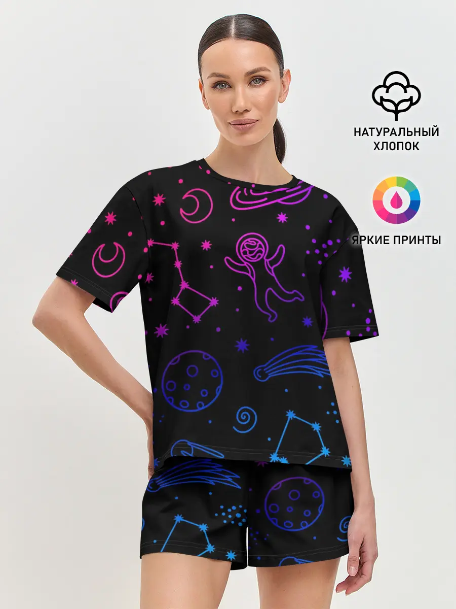 Женская пижама с шортами / Космический рисунок